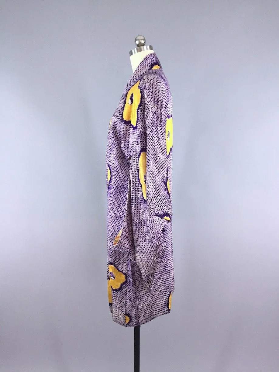 Vintage 1920s Vintage Silk Haori Kimono Jacket / Purple Shibori