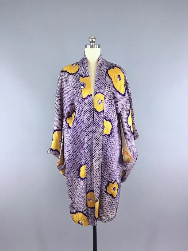 Vintage 1920s Vintage Silk Haori Kimono Jacket / Purple Shibori