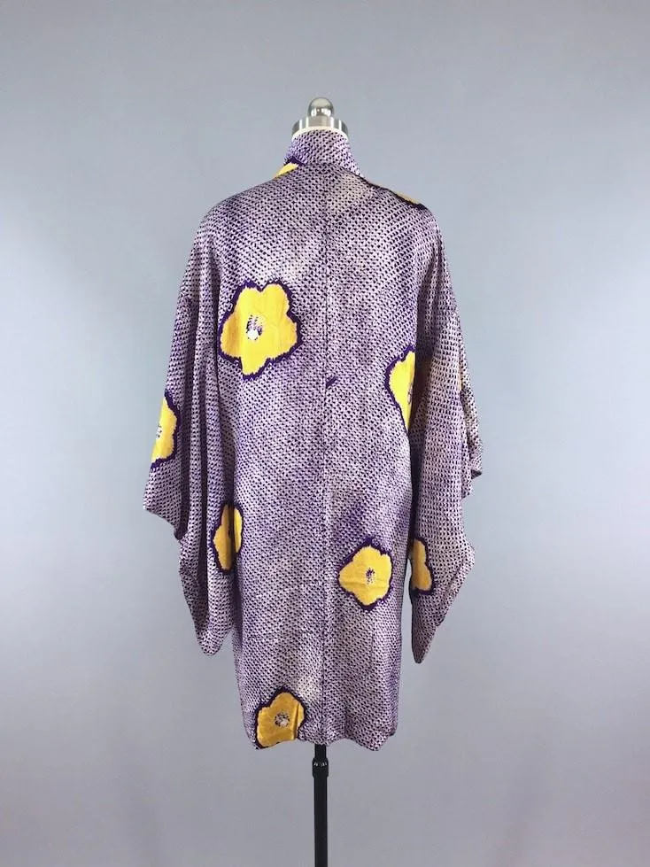 Vintage 1920s Vintage Silk Haori Kimono Jacket / Purple Shibori