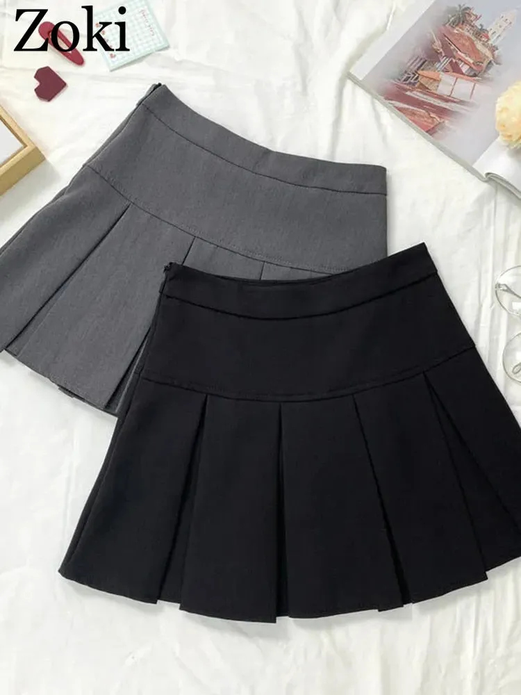 Vintage Gray Pleated Skirt Women Kawaii High Waist Mini Skirts Korean Fashion School Uniform Harajuku Streetwear Spring