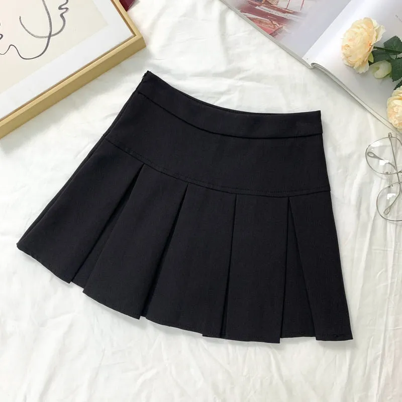 Vintage Gray Pleated Skirt Women Kawaii High Waist Mini Skirts Korean Fashion School Uniform Harajuku Streetwear Spring