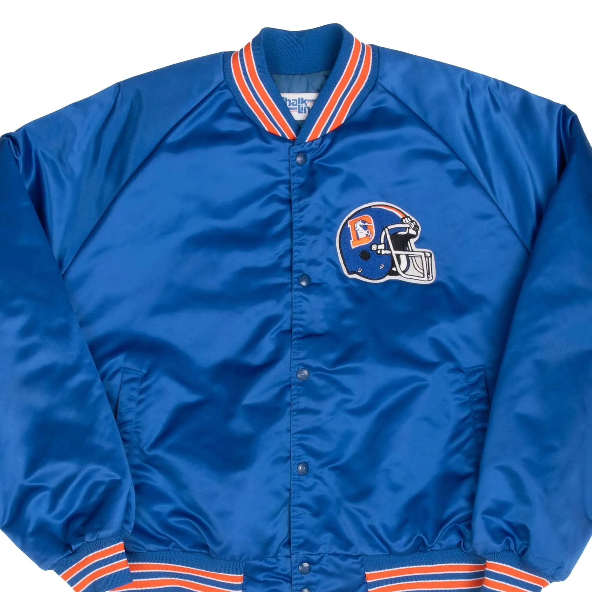 VINTAGE NFL DENVER BRONCOS CHALK LINE SATIN BOMBER JACKET 1990S XL MADE IN USA