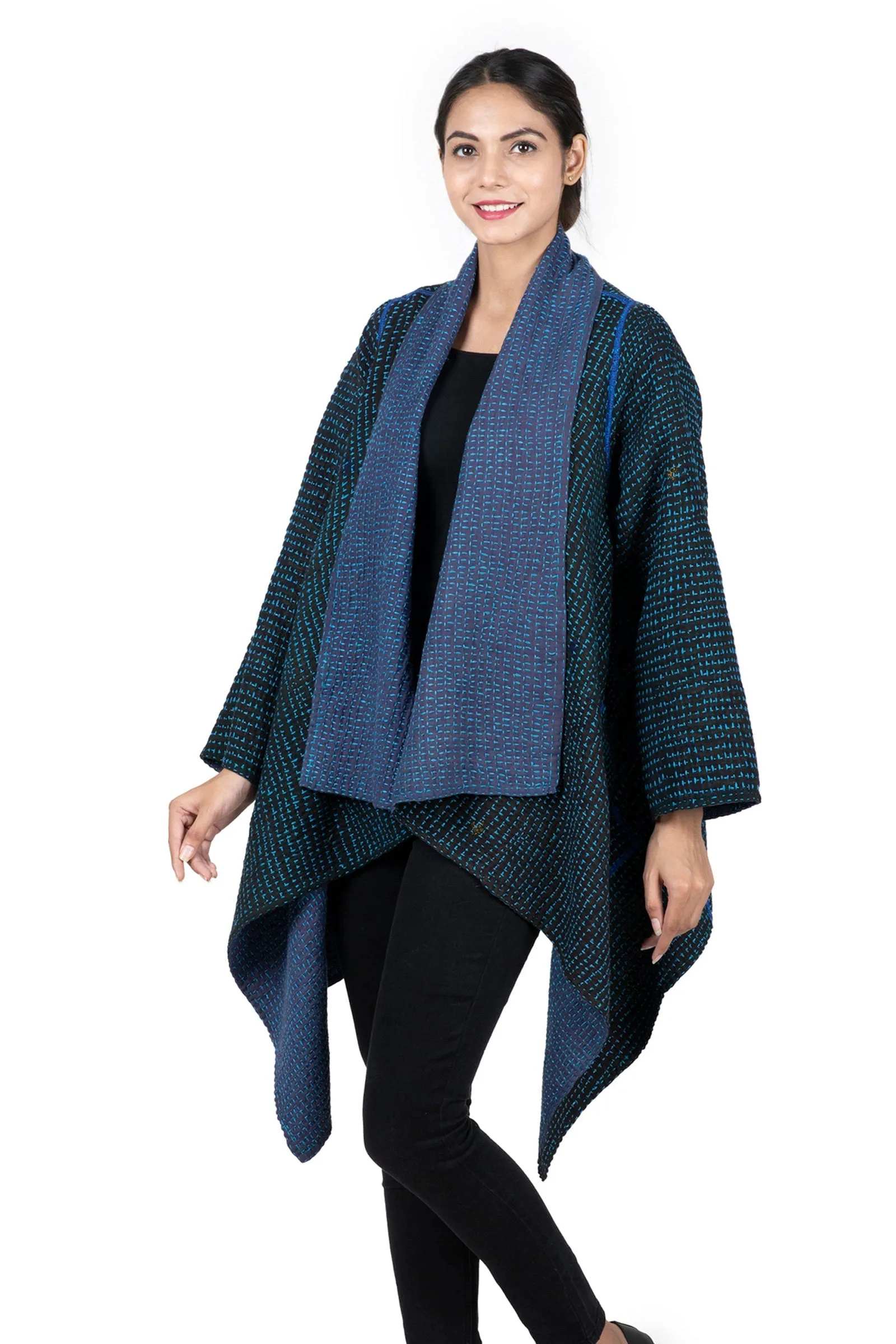 WAFFLE KANTHA DOUBLE WRAP JKT - wf3056-blu -