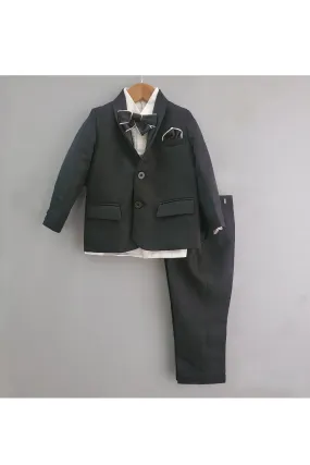 White Formal Shirt With Black Coat And Pant Set