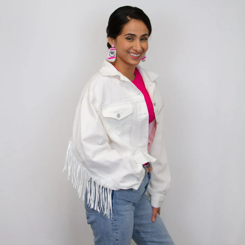 (White Fringe) Custom White Fringe Jean Jacket