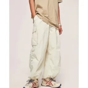 Wiaofellas Summer Wide-Leg Beige Cargo Pants