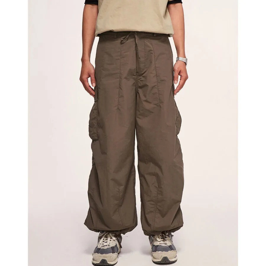 Wiaofellas Summer Wide-Leg Beige Cargo Pants