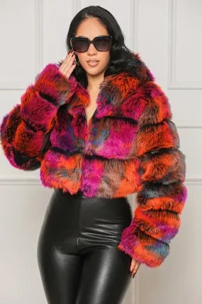 Wild Thing Hooded Faux Fur Coat (Purple Multi)