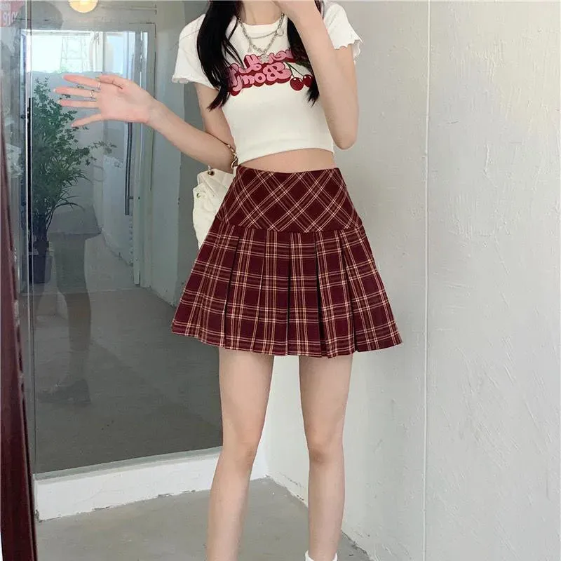 Women Plaid Pleated Skirt High Waist Summer Sweet Girls Japanese A-Line Mini Skirt Jk Casual Fashion Y2K All-Match