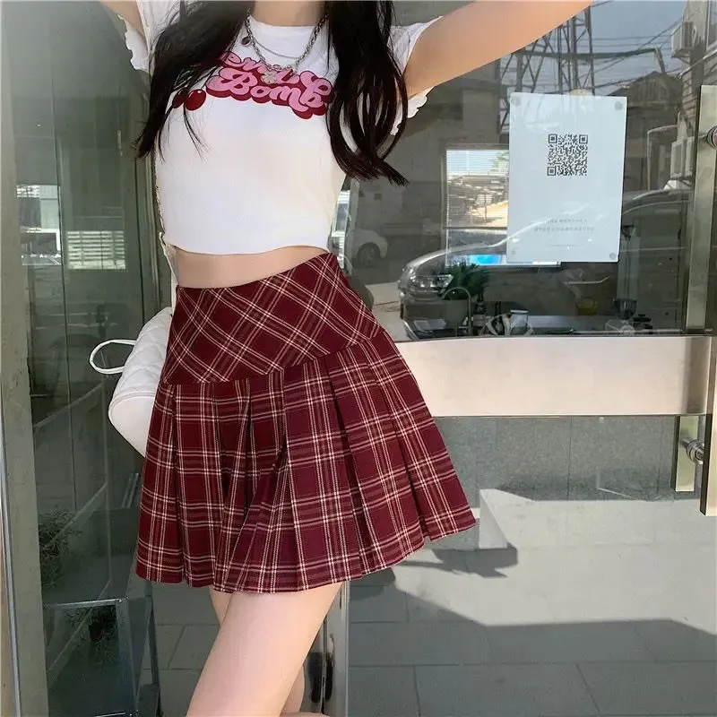 Women Plaid Pleated Skirt High Waist Summer Sweet Girls Japanese A-Line Mini Skirt Jk Casual Fashion Y2K All-Match