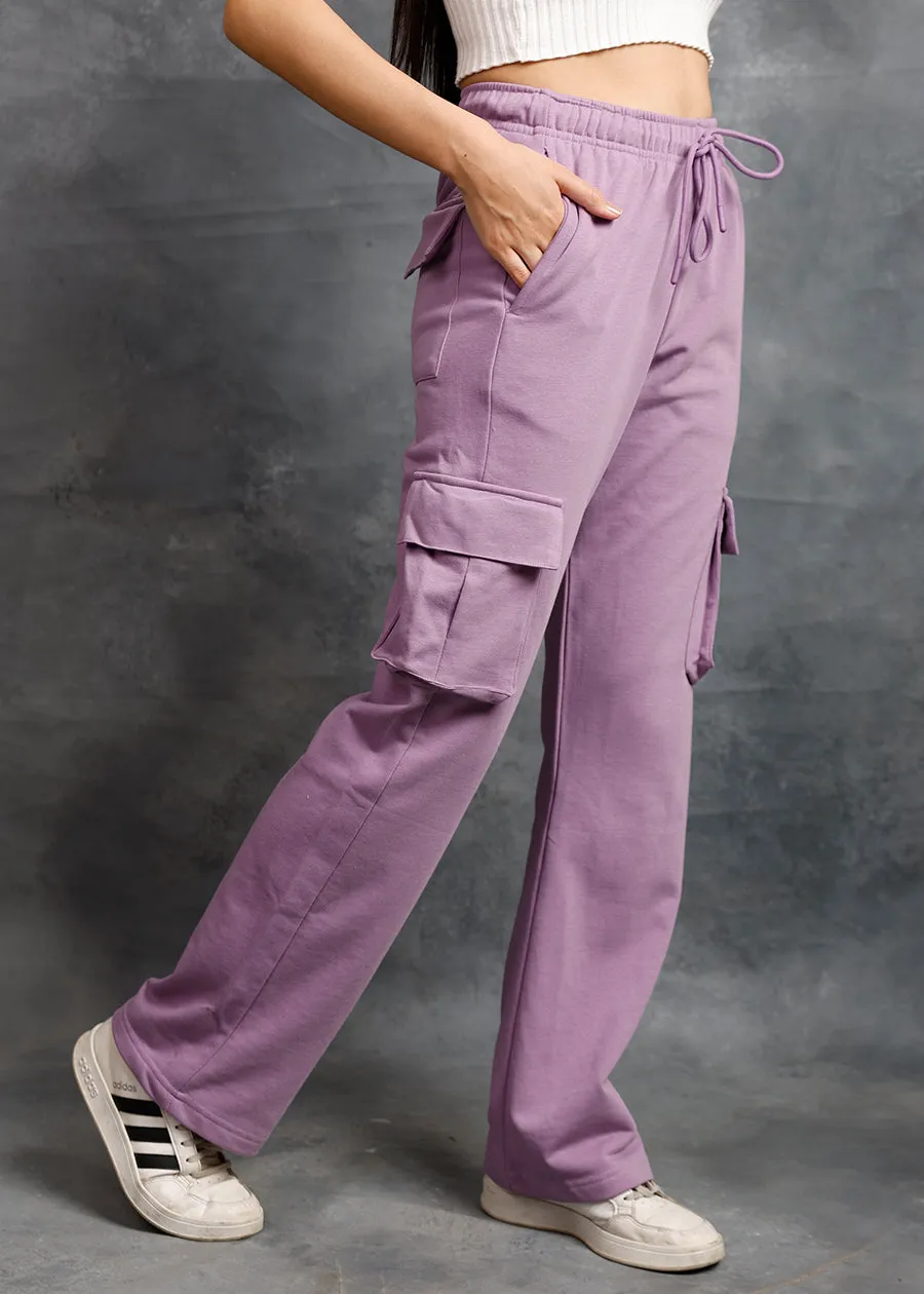 Women Premium Terry Cargo Pants - Lilac