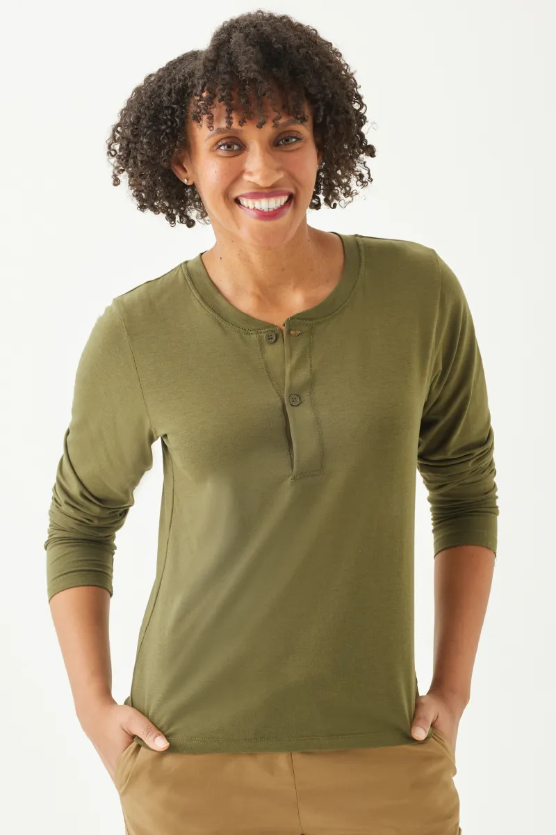 Women's Bamboo Cotton Long-Sleeve Henley Tee-All Sales Final