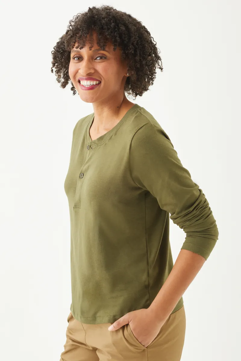 Women's Bamboo Cotton Long-Sleeve Henley Tee-All Sales Final