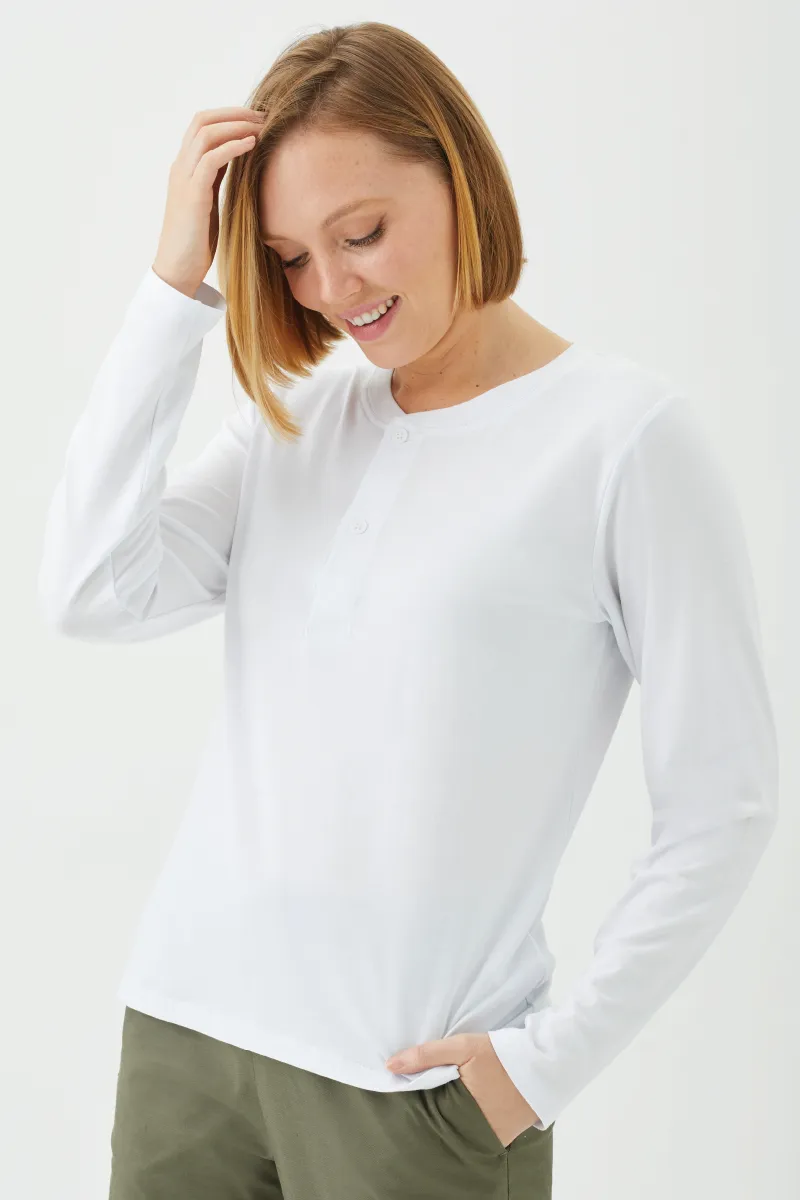 Women's Bamboo Cotton Long-Sleeve Henley Tee-All Sales Final