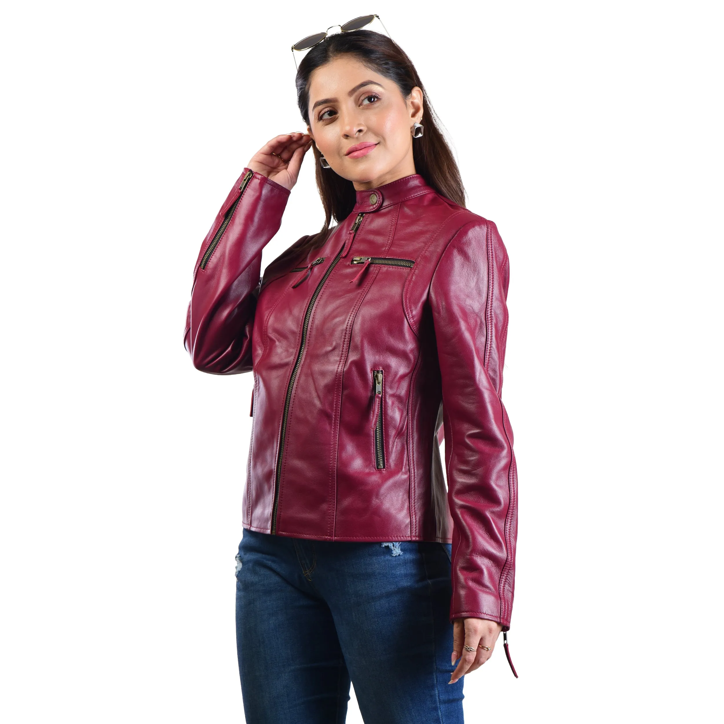 WOMENS LEATHER JACKET 410147(CHERRY)