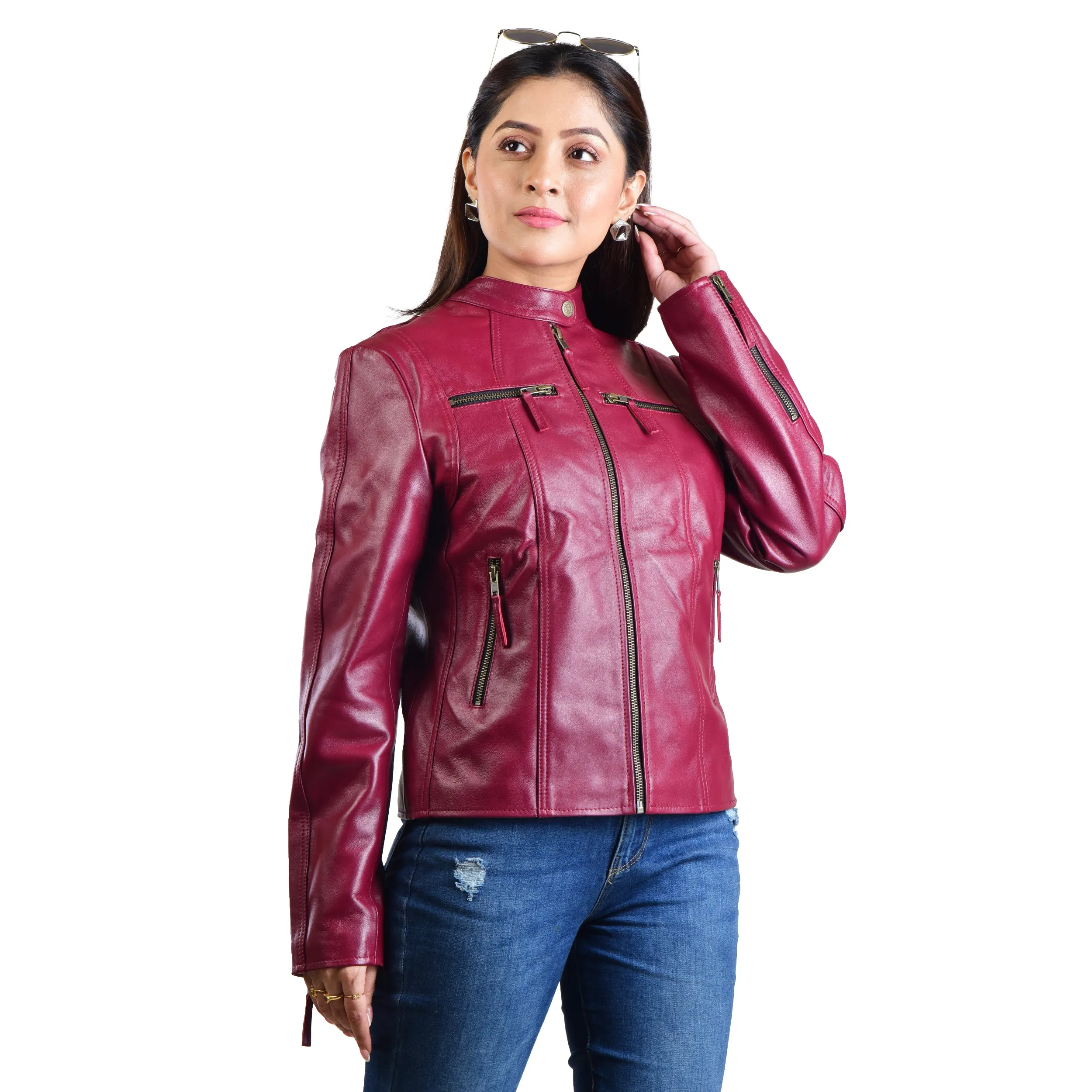 WOMENS LEATHER JACKET 410147(CHERRY)