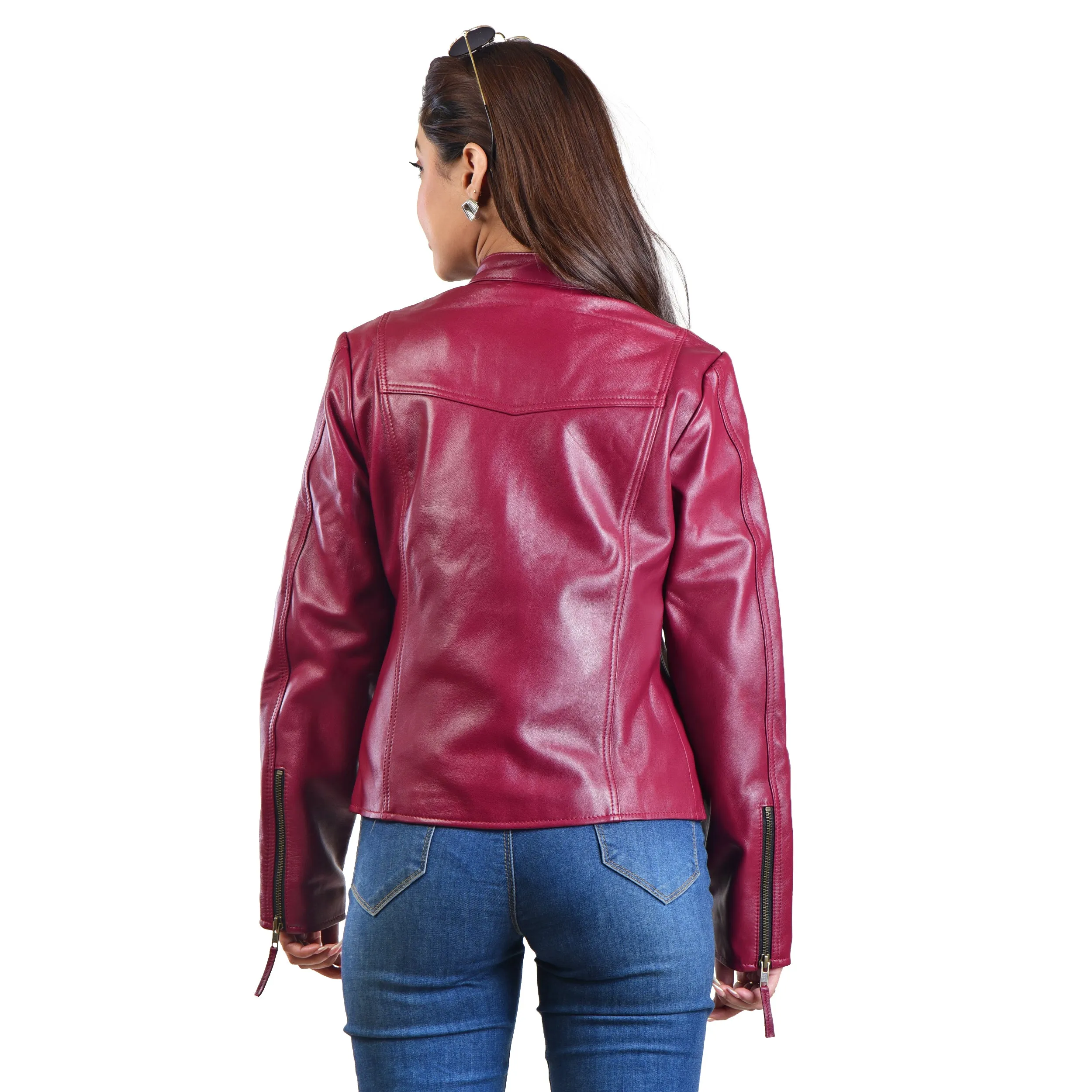 WOMENS LEATHER JACKET 410147(CHERRY)