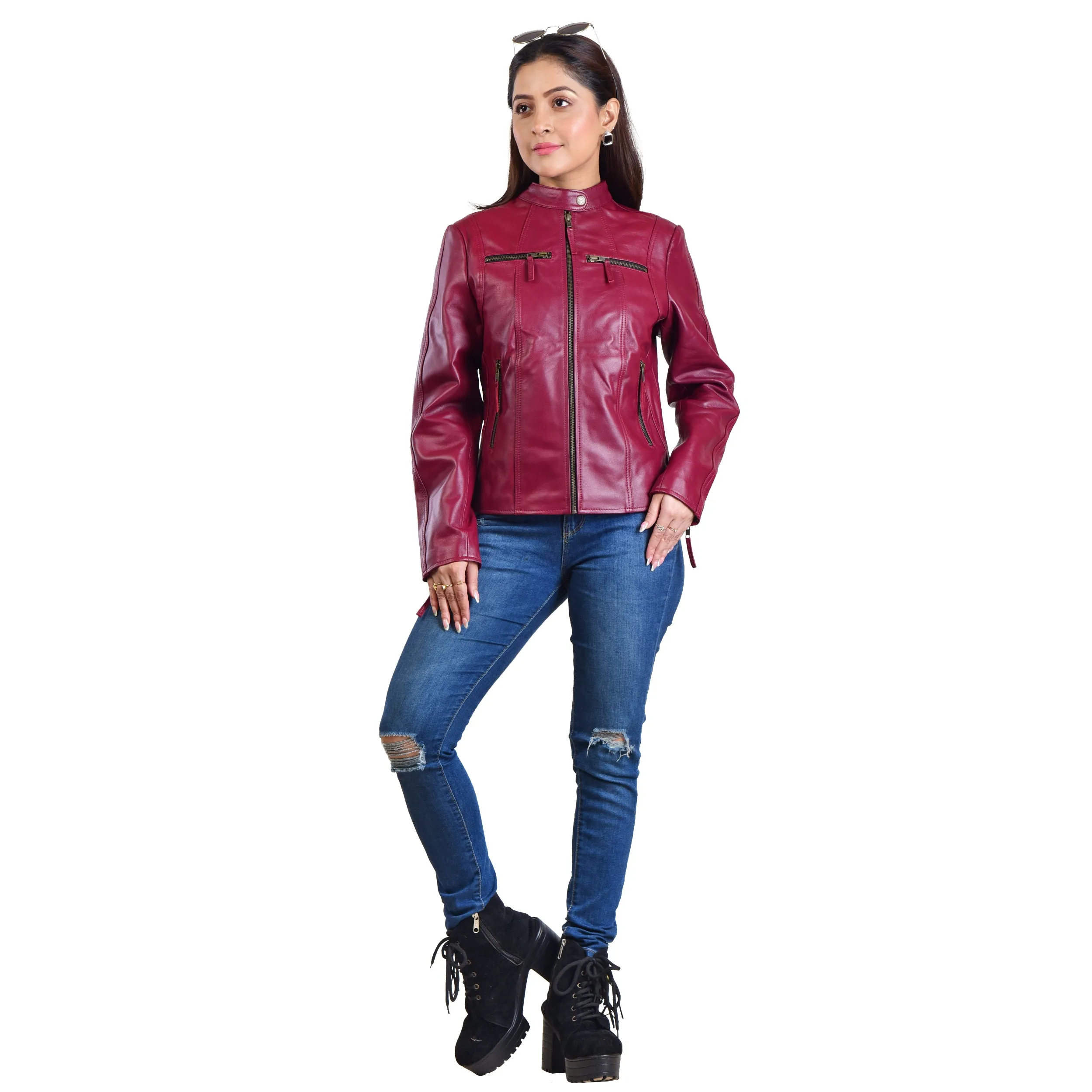 WOMENS LEATHER JACKET 410147(CHERRY)