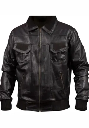 Woodring Black MA-2 Aviator Leather Bomber Jacket